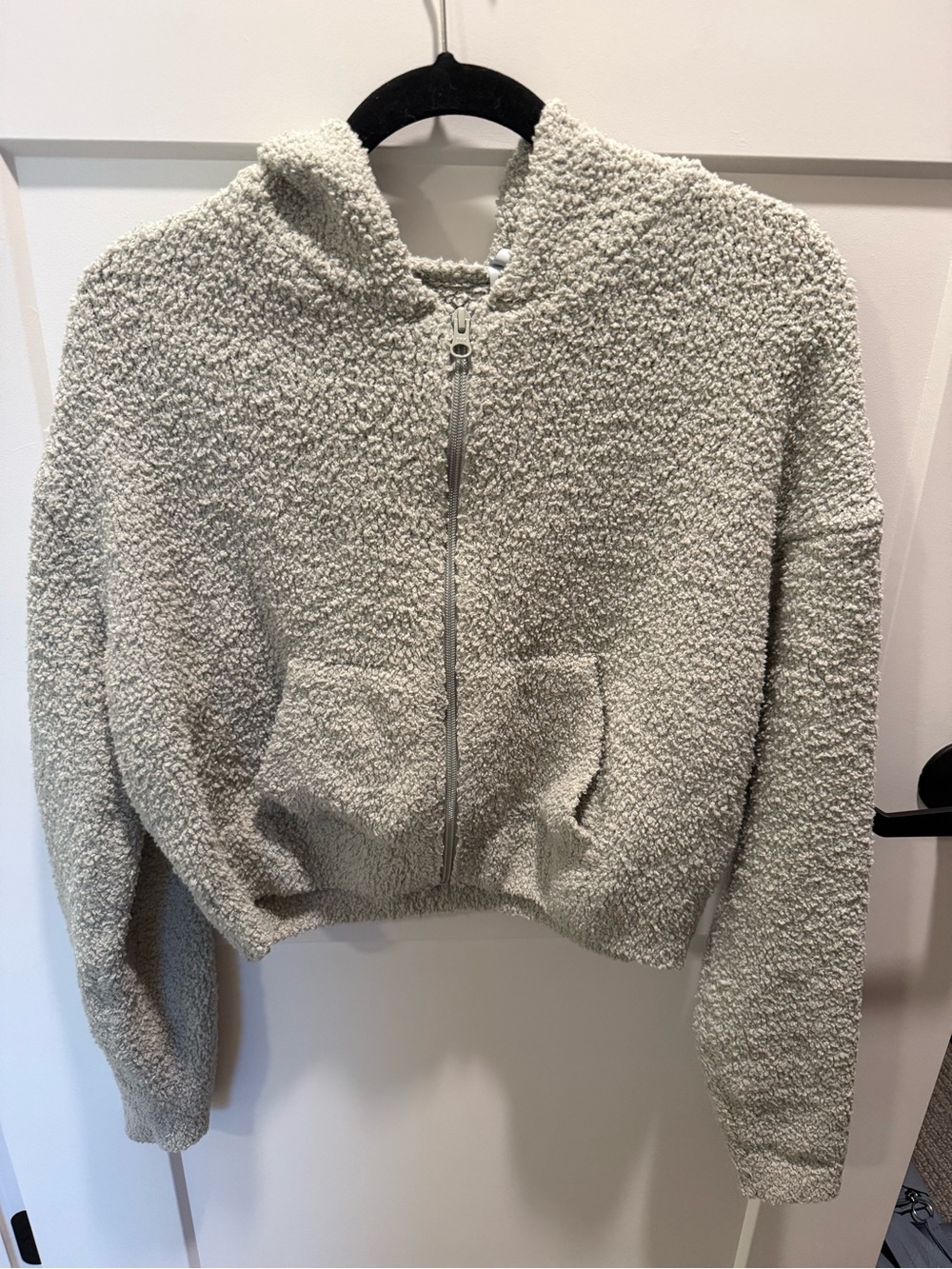 SKIMS Cozy Knit Cropped Zip Up Hoodie L/XL Gray Boucle Sherpa